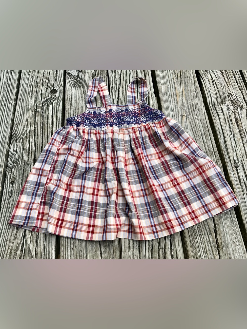 80s Vintage Girls 6 8 Plaid Embroidered Dress Top Please See Measurements